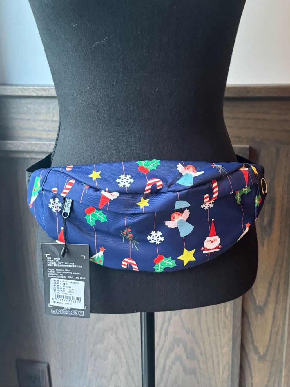 Tinyat Holiday Print Waist Belt Crossbody Bag - Navy